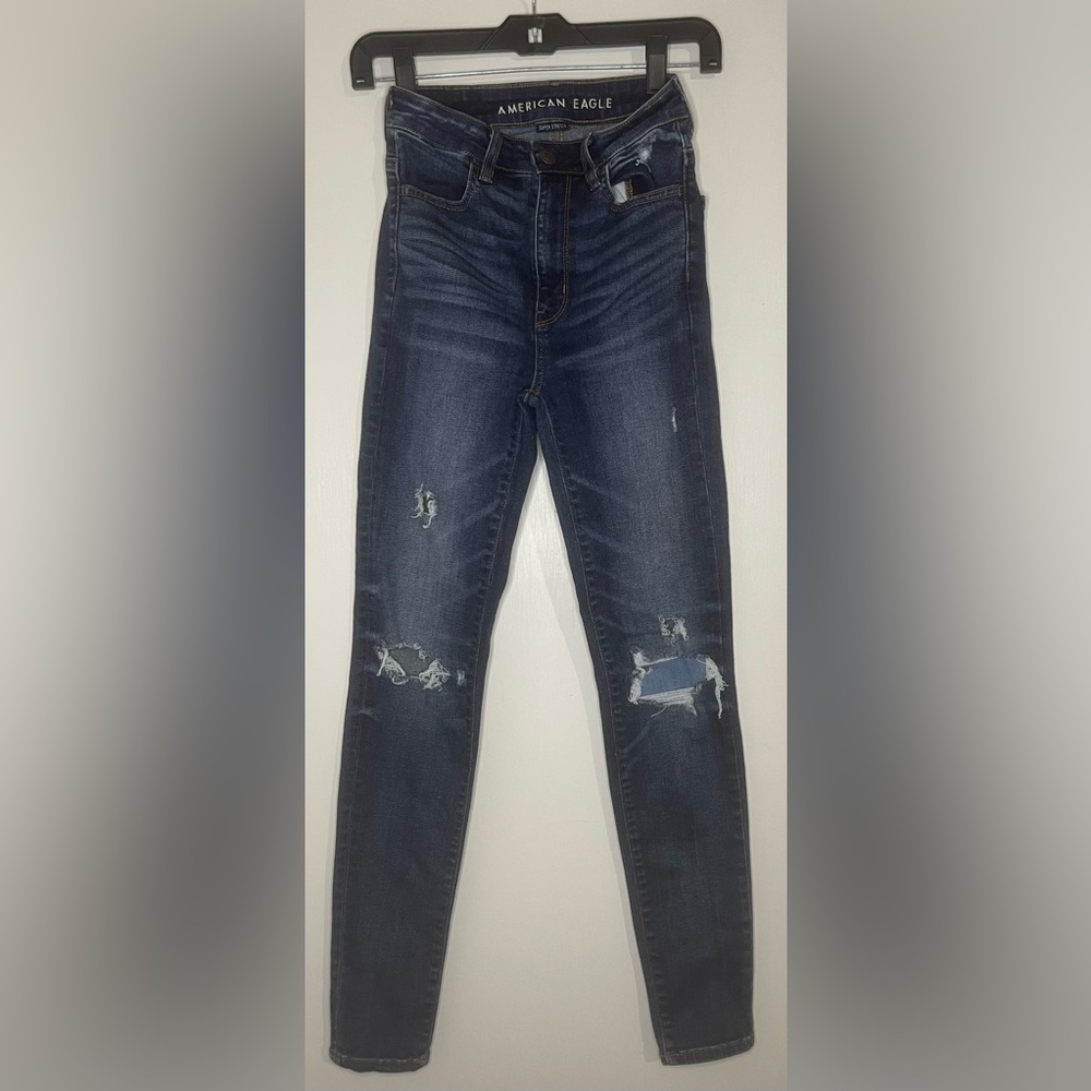 American Eagle Highest Rise Dark Wash Ripped Jeggings – Size 00 Regular - Picture 1 of 4